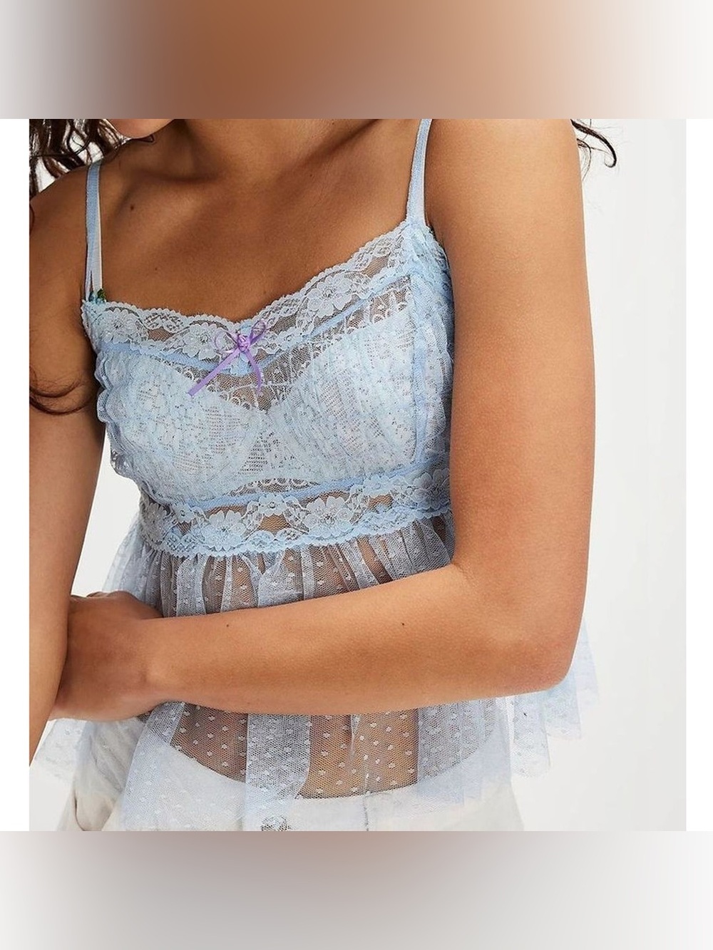 Free People In the Stars Light Blue Lace Babydoll Camisole